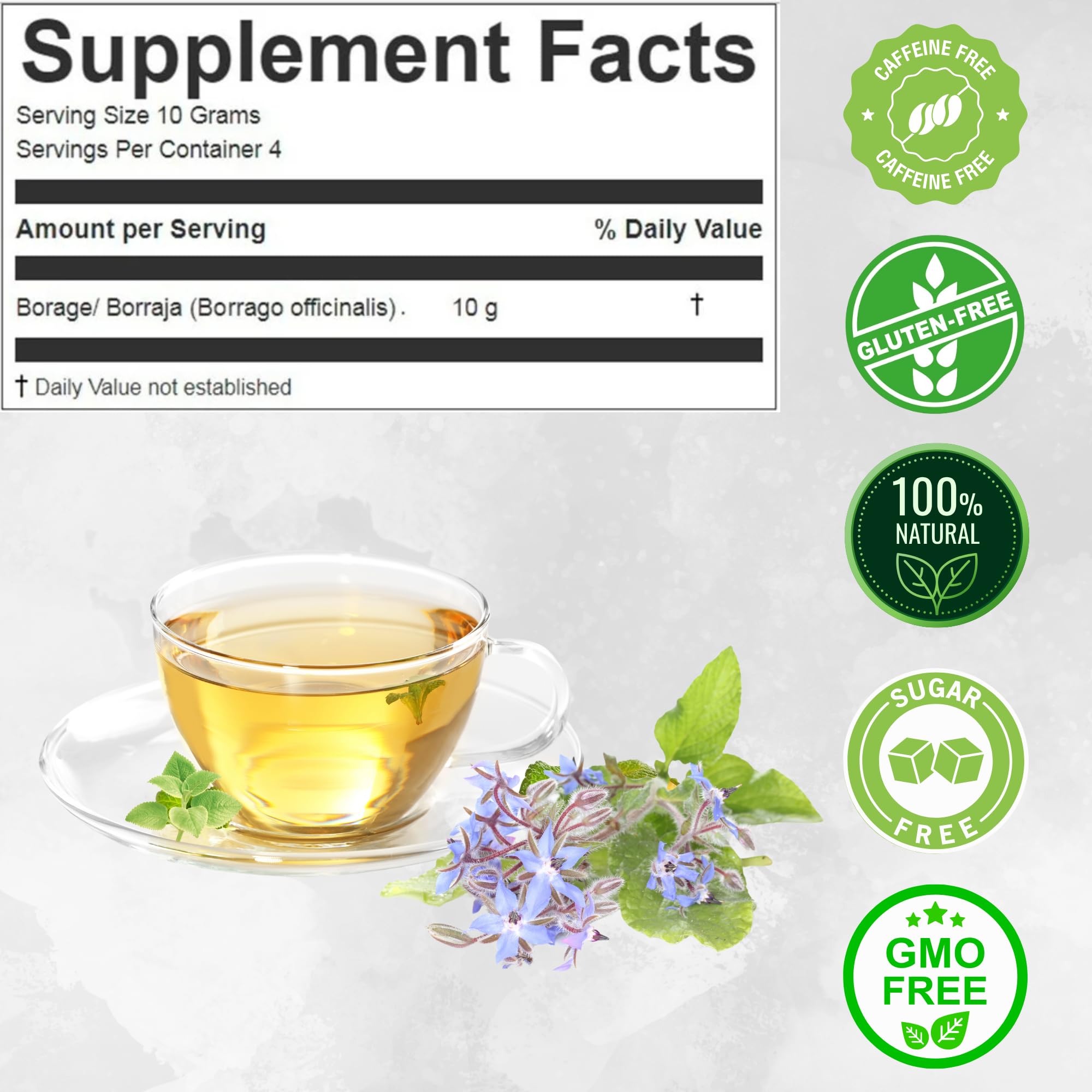 Hanan Borraja Loose Leaf 1.4 oz (40 g) aka Borage Tea leaf, Starflower Herb from Peru Natural Herbal Tea