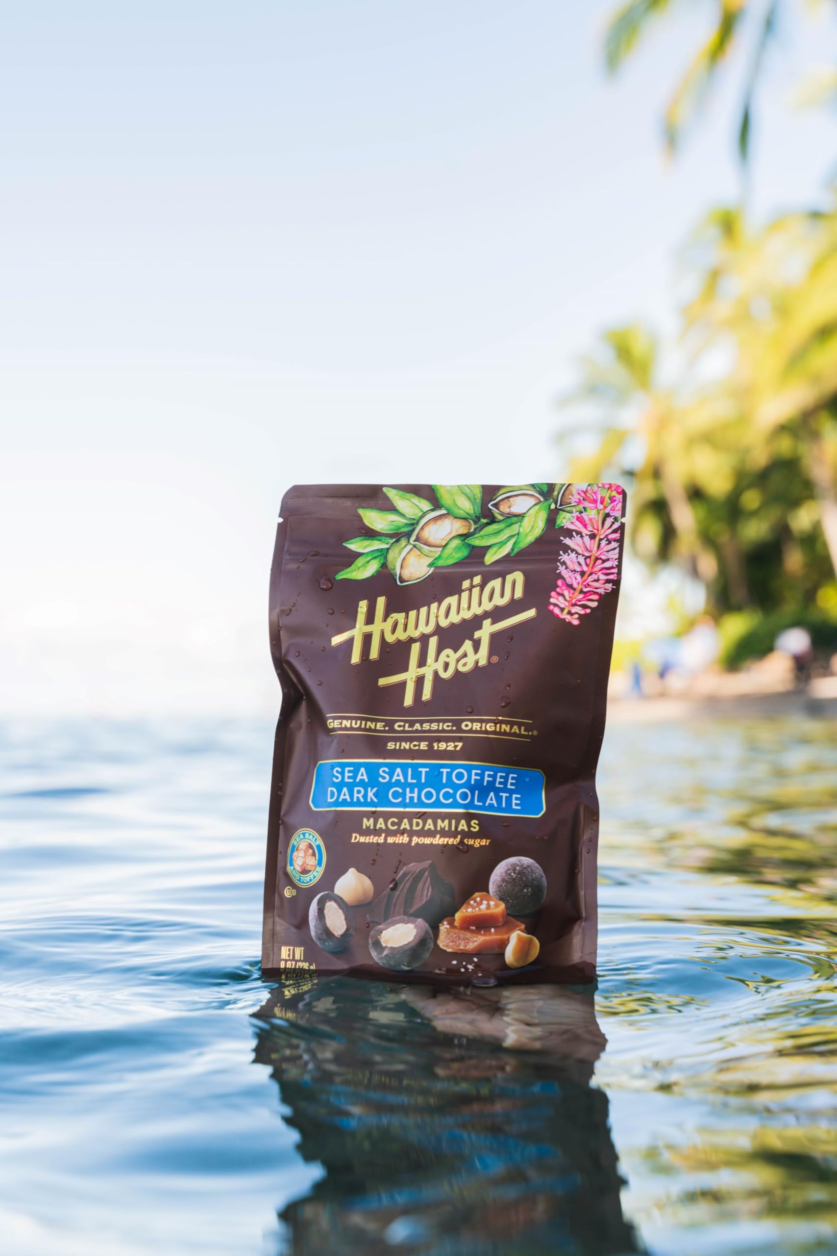 Hawaiian Host Paradise Collection - Sea Salt Toffee Dark Chocolate Macadamia Nuts - 8 Oz Bag
