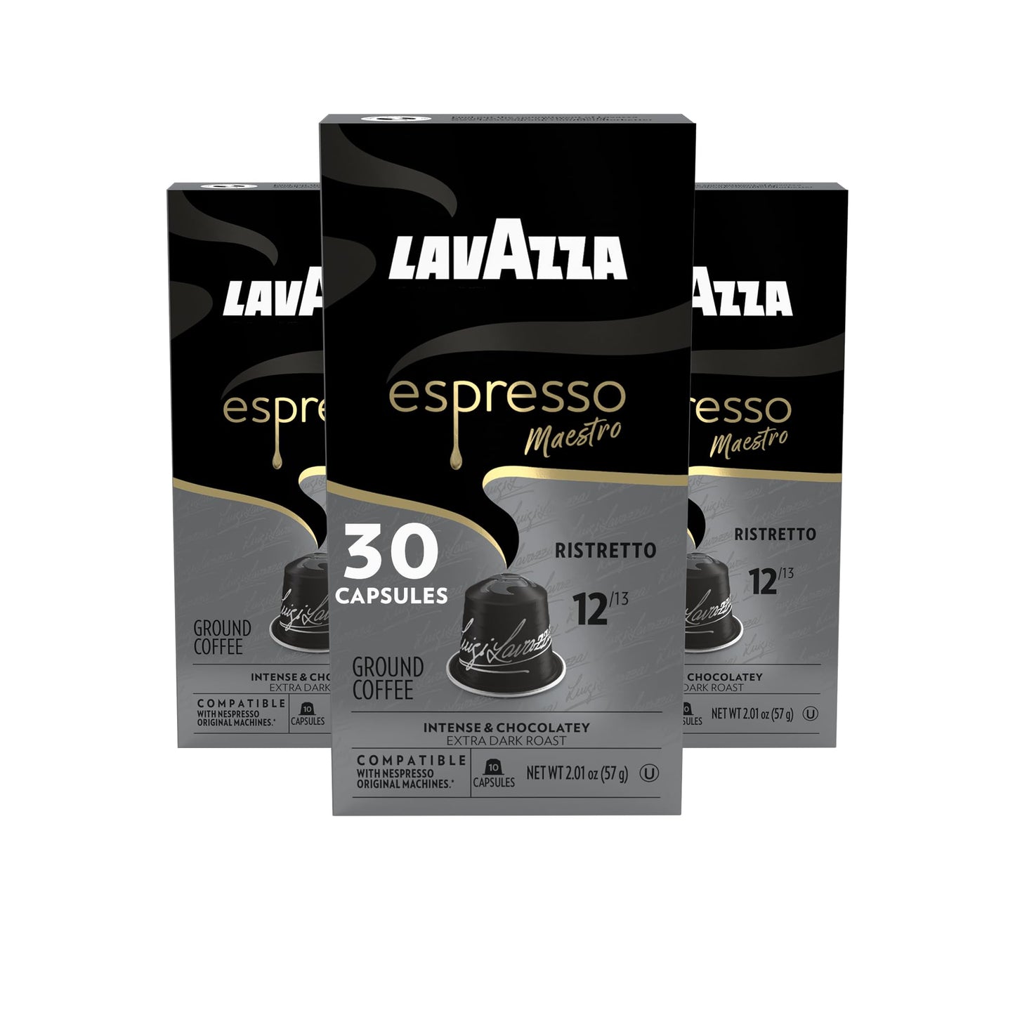 Lavazza Espresso Maestro Ristretto Aluminum Capsules Compatible with Nespresso* Original Machines, Dark Espresso Roast, Arabica and Robusta Blend (30