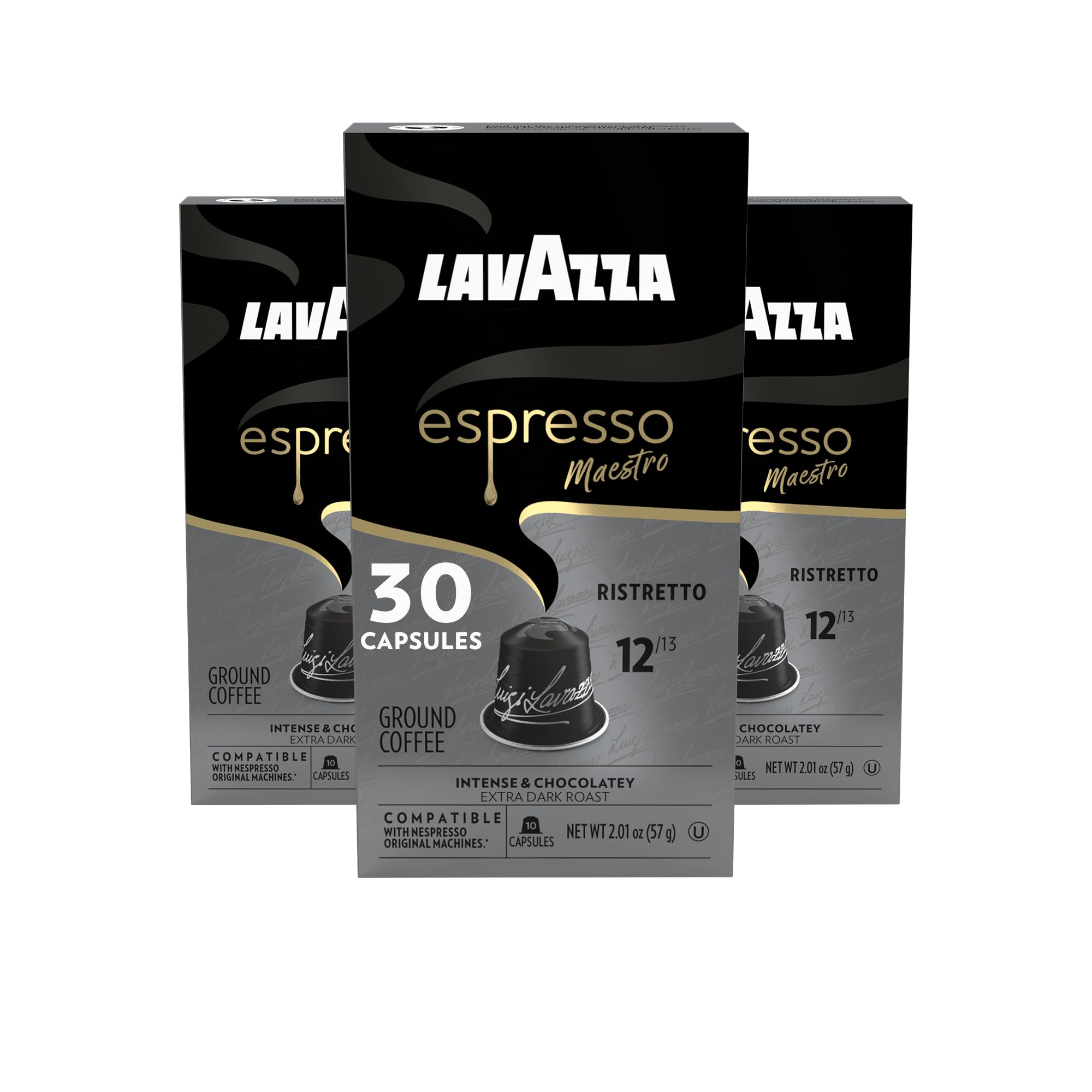 Lavazza Espresso Maestro Ristretto Aluminum Capsules Compatible with Nespresso* Original Machines, Dark Espresso Roast, Arabica and Robusta Blend (30