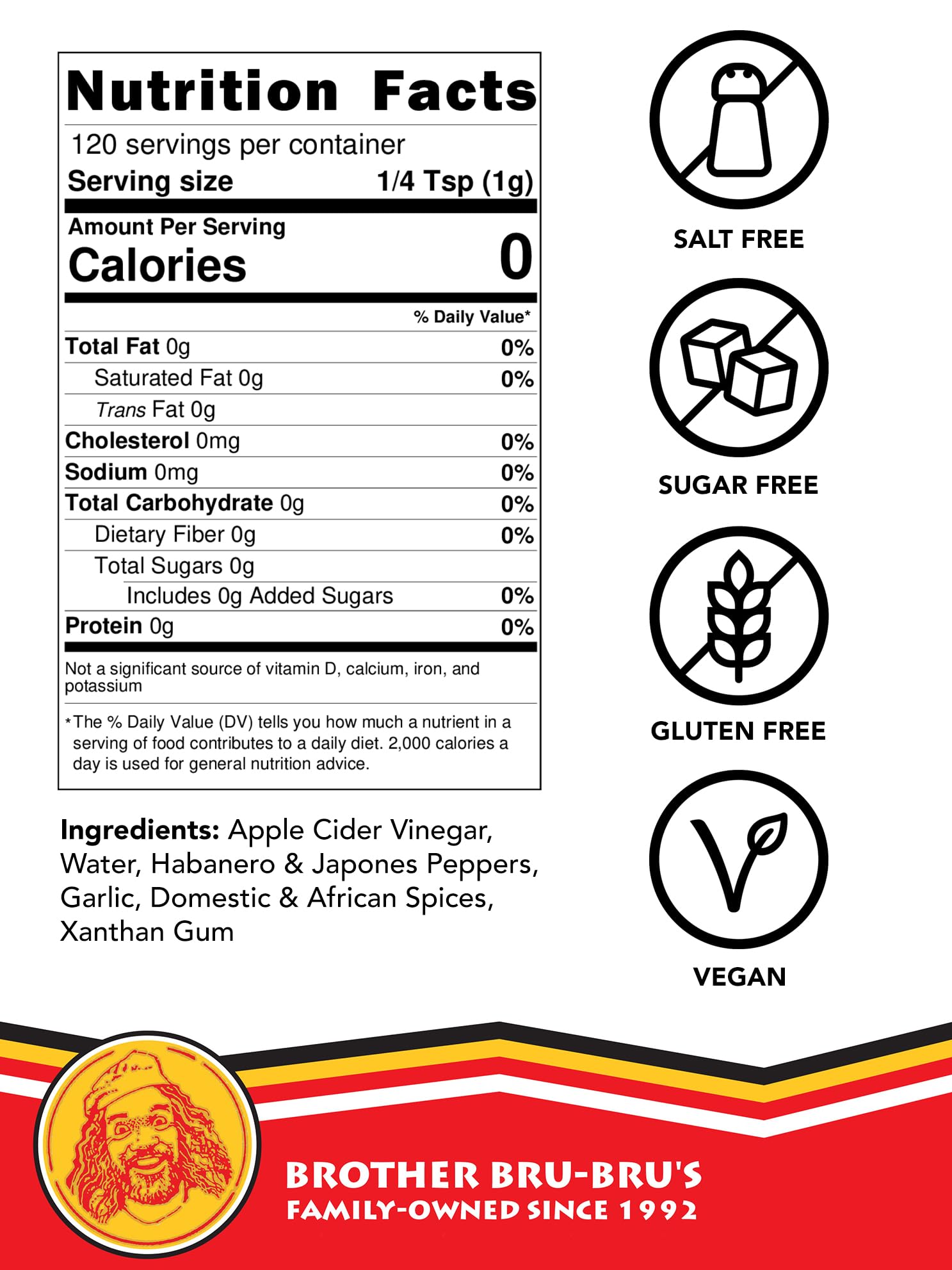 Brother Bru-Bru's African Hot Sauce - No Salt, No Sugar, Vegan - Habanero & African Spices - 5 oz (Pack of 2)