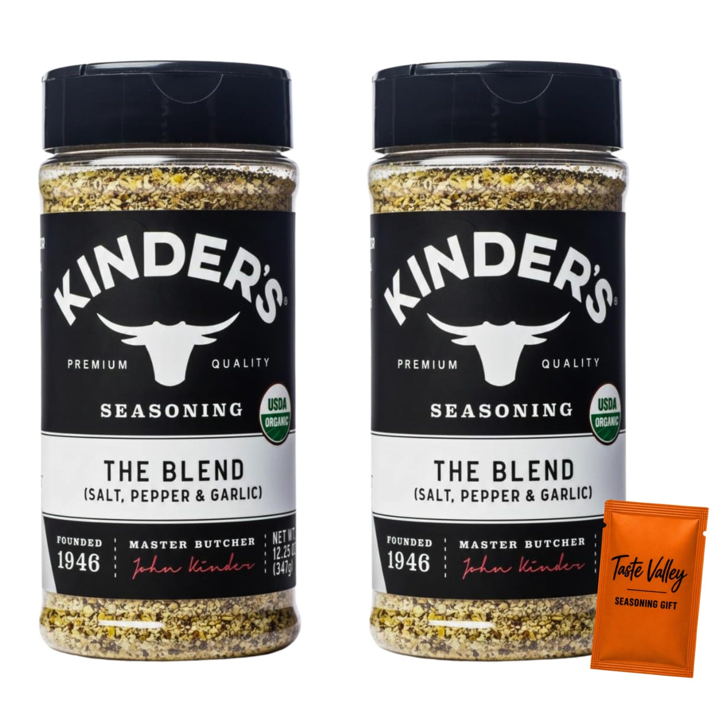 Kinder Organic The Blend Seasoning, SPG Salt Pepper Garlic All-Purpose Seasoning,12.5 oz (Pack of 2) + Bonus Taste Valley Gift
