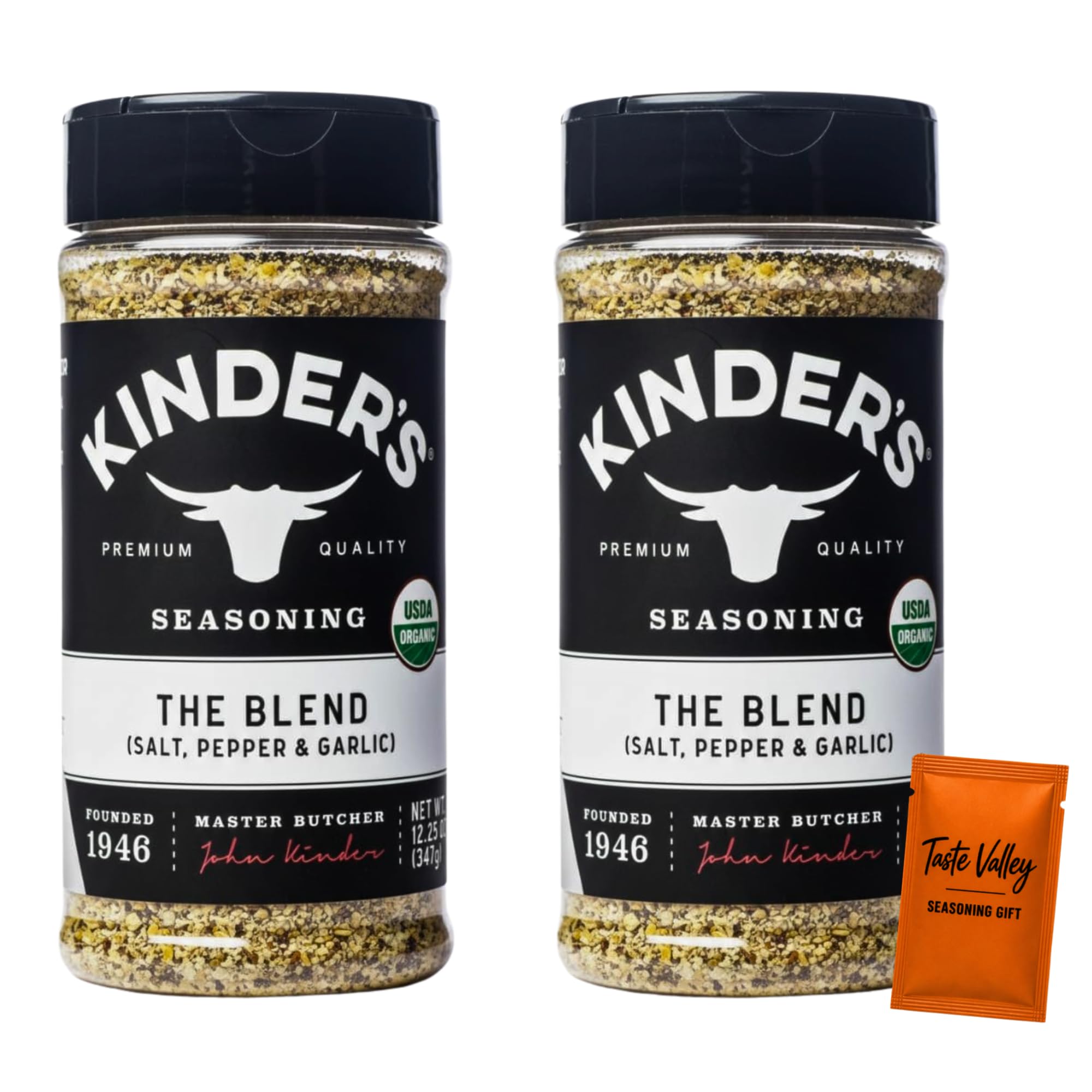 Kinder Organic The Blend Seasoning, SPG Salt Pepper Garlic All-Purpose Seasoning,12.5 oz (Pack of 2) + Bonus Taste Valley Gift
