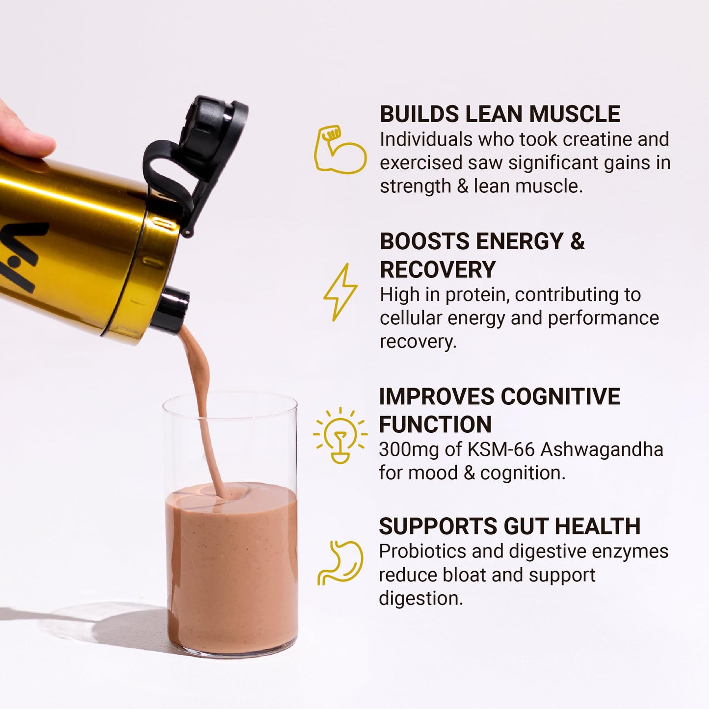 VitaHustle ONE Max 30g Protein + 5g Creatine, 30g Plant Protein Powder, All-in-One Meal Replacement Shake, Greens, Adaptogens, Ashwagandha, Probiotics