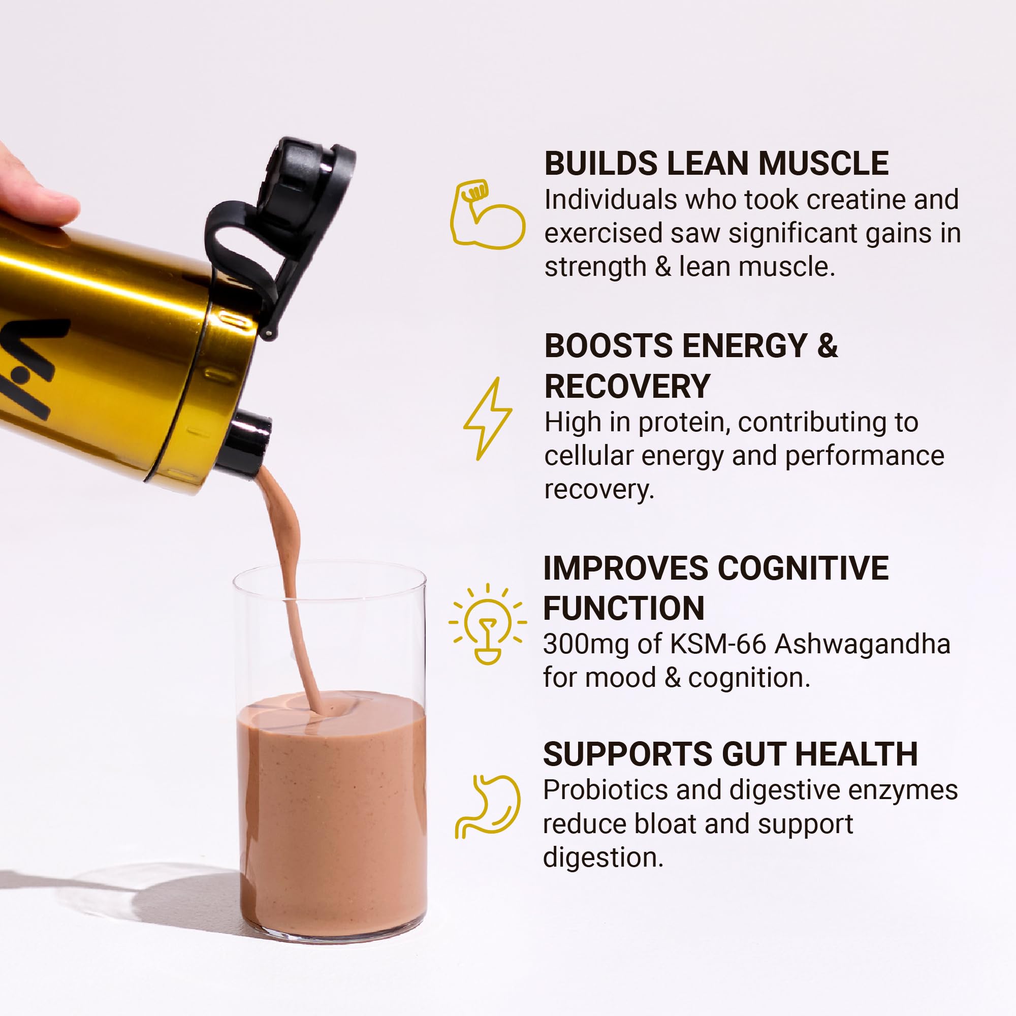 VitaHustle ONE Max 30g Protein + 5g Creatine, 30g Plant Protein Powder, All-in-One Meal Replacement Shake, Greens, Adaptogens, Ashwagandha, Probiotics