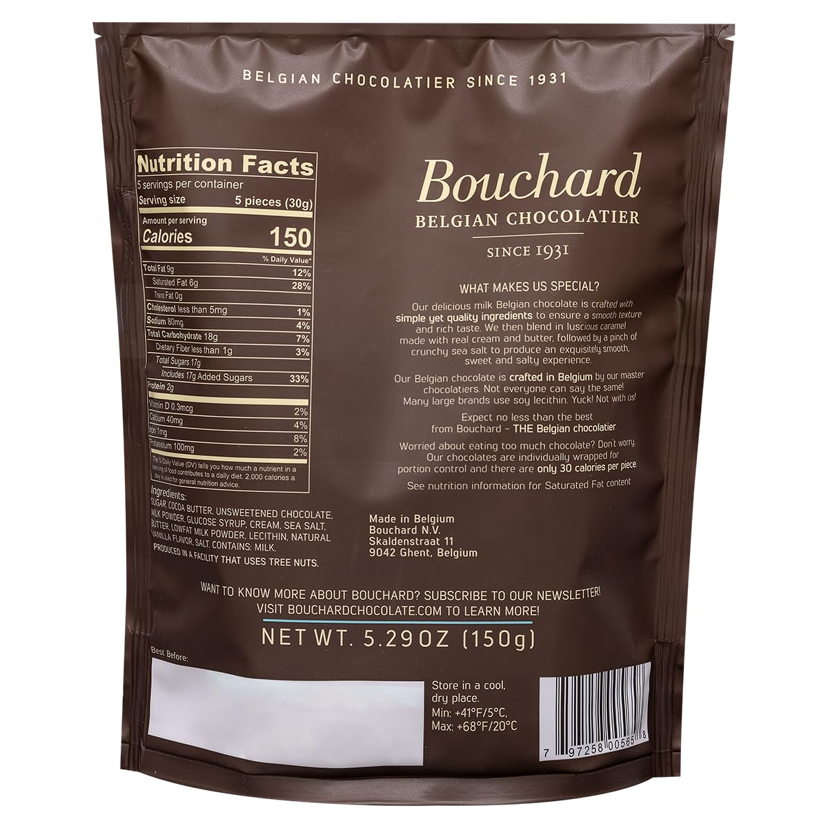 Bouchard Belgian Milk Chocolate with Caramel & Sea Salt (5.29 OZ / 150g) (Pack of 3)