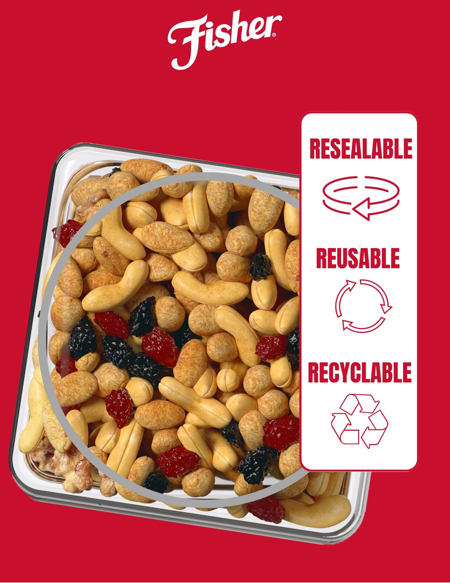 Fisher Snack Sweet Nut Bulk Trail Mix, 38 oz (Pack of 1), Honey Roasted Peanuts, Raisins, Frosted Walnuts, Cashews, Dried Sweetened Cranberries
