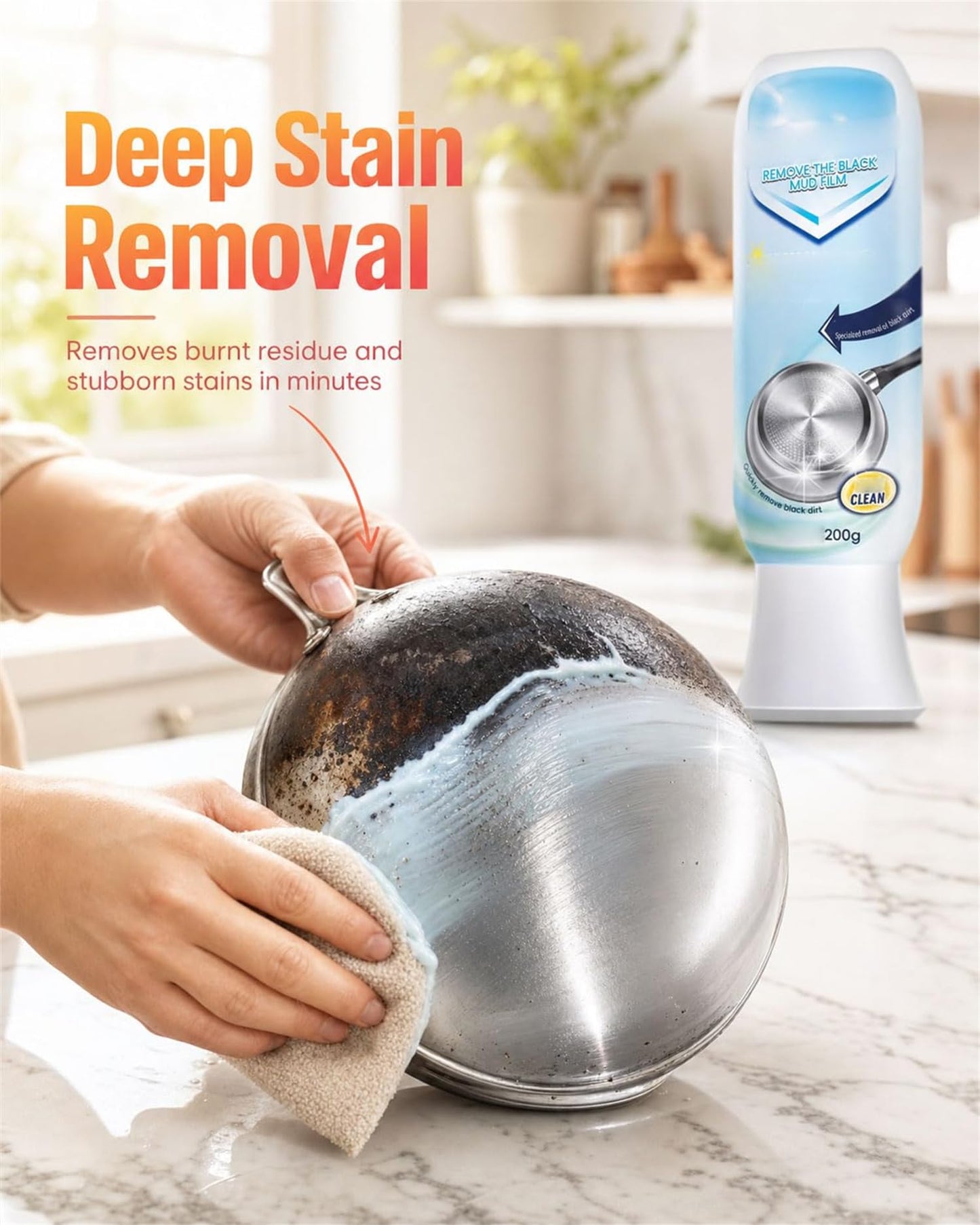HOLVA Pot Bottom Black Stain Remover Cleaner, Pot Bottom Black Stain Cleaning Cream, Stainless Steel Cleaner for Pots and Pans, Kitchen Powerful