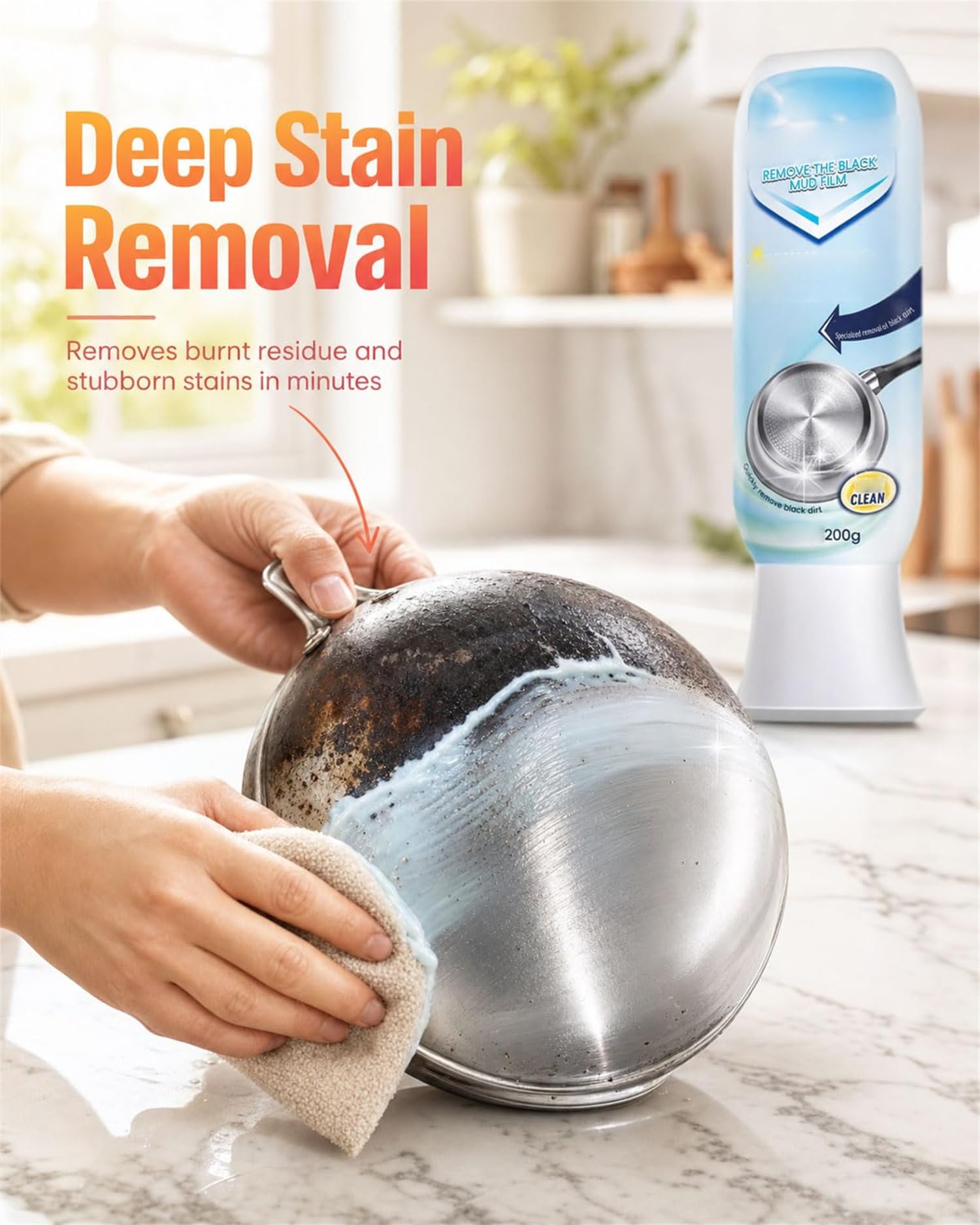 HOLVA Pot Bottom Black Stain Remover Cleaner, Pot Bottom Black Stain Cleaning Cream, Stainless Steel Cleaner for Pots and Pans, Kitchen Powerful