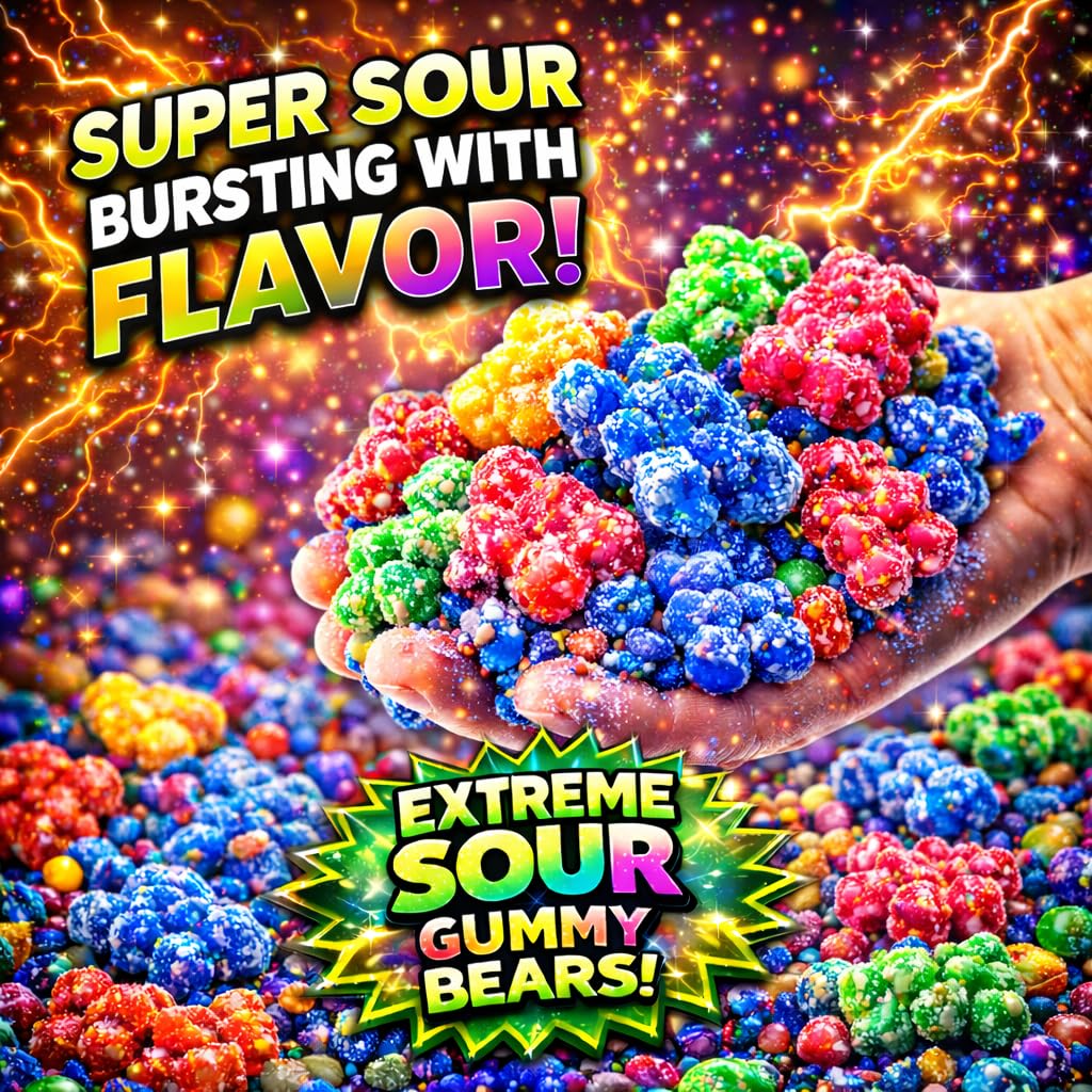 Office Roast Sour Gummy Bears Candy | Chewy Blue Candy Razz | Blue Raspberry Jelly Bears for, Gender Reveal, Baby Showers, Party, Office & More | Gift
