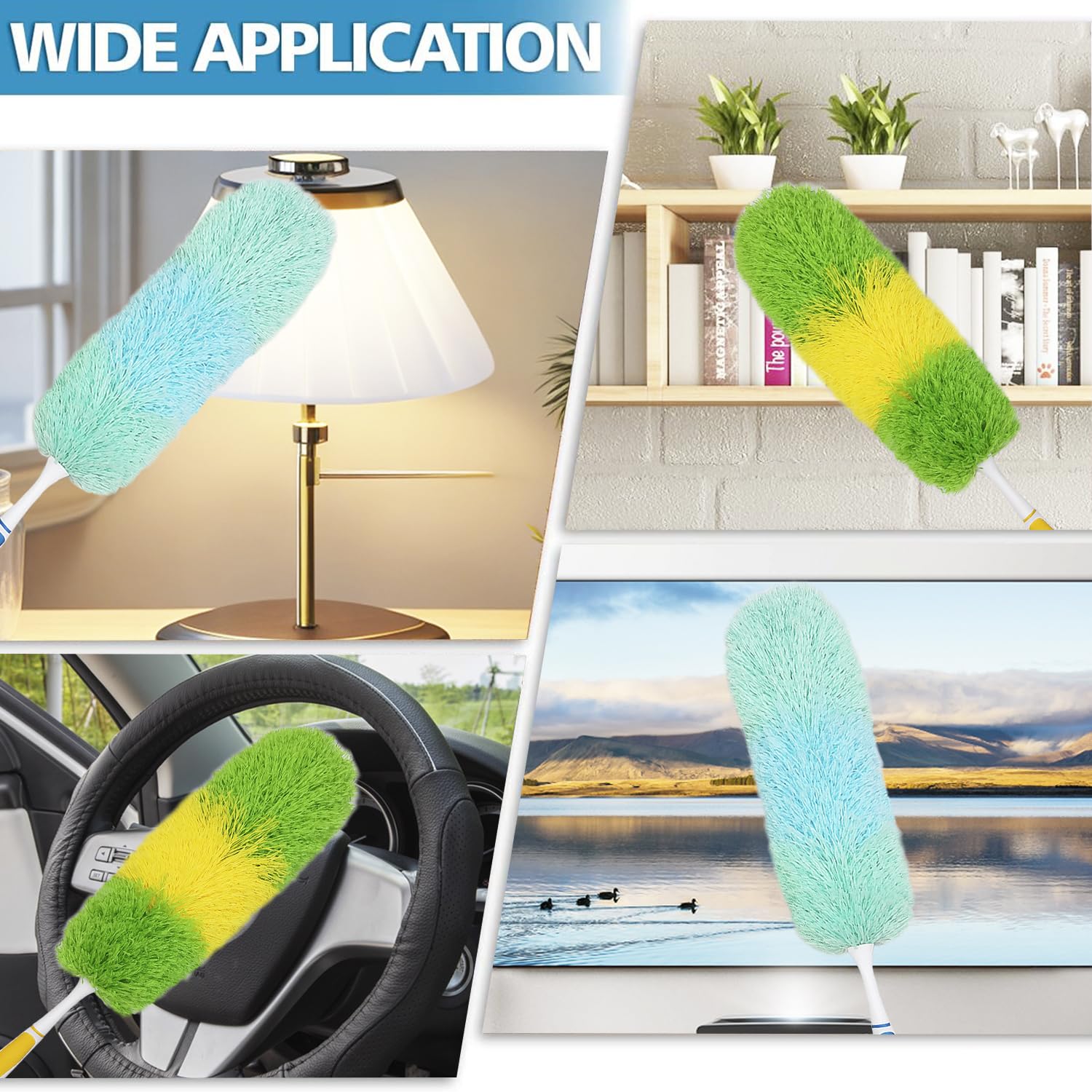 2 Pack 20-inch Microfiber Dusting Dusters with Non-Slip Handles and Bendable Microfiber Duster Heads, Perfect for Household Cleaning, Office Cleaning