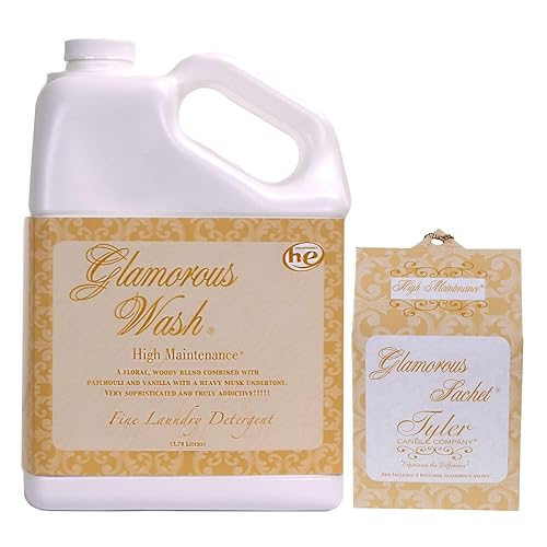 Tyler Candle Glamorous Wash High Maintenance Laundry Detergent 128oz w/High Maintenance Sachets Bundle (128 oz (w/Sachets))