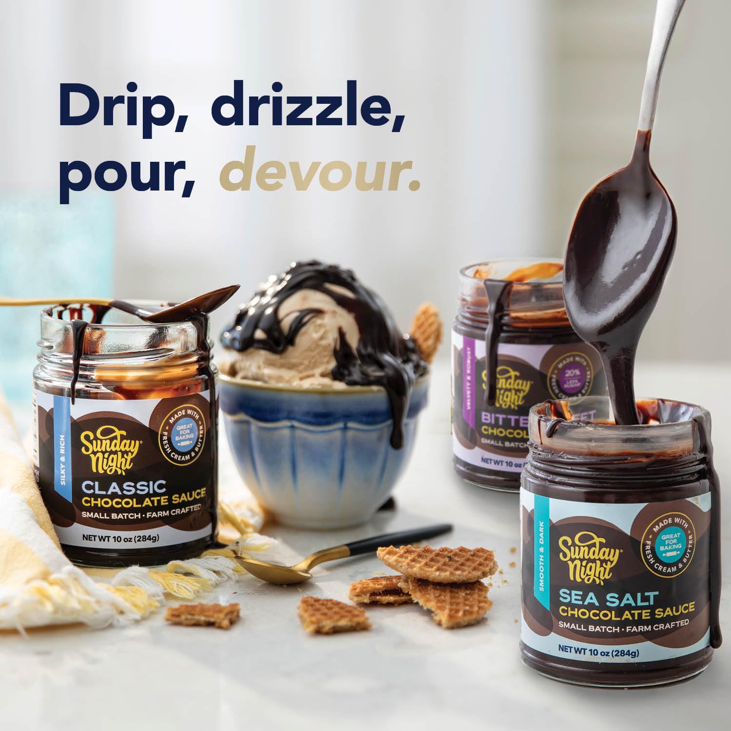 Sunday Night Foods Classic Chocolate and Bittersweet Chocolate Sauce: Gourmet Chocolate Sauces, Farm-Crafted, Gluten-Free, No Artificial Ingredients