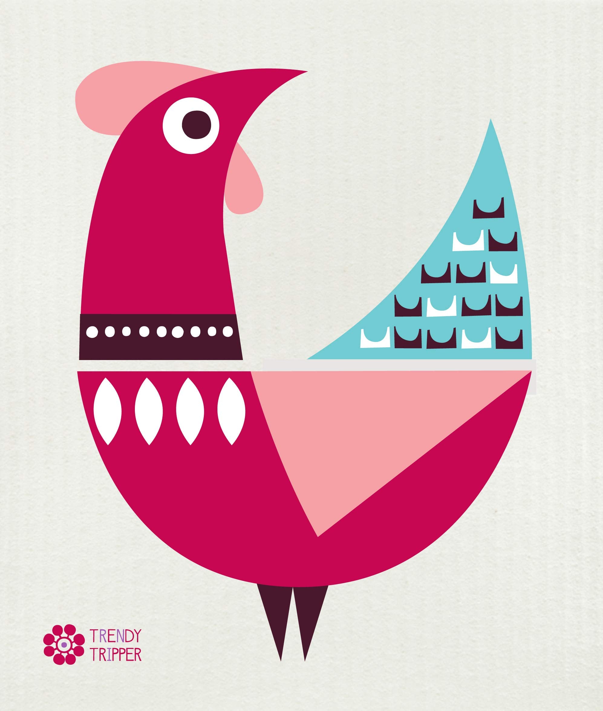 Trendy Tripper Swedish Dishcloth/Sponge Cloths Mid-Century Modern Design Pack of 2: CAT + Rooster (Pk of 2 Cat + Rooster Red-Pink)