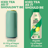 Saint James Iced Tea - Organic Green Tea - Non GMO, Gluten Free, Low Calorie & Low Sugar - Original Green Tea, 12 Pack (16 fl oz each)