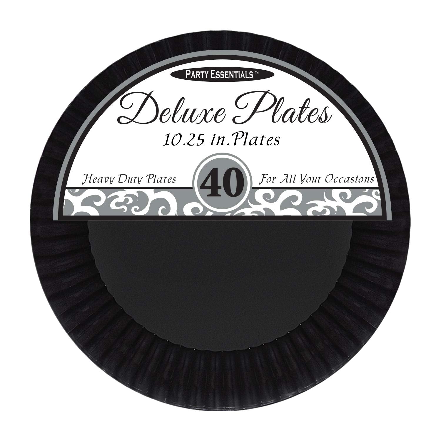 Party Essentials Deluxe Quality Hard Plastic 40 Count Party/Dinner Plates, 10-1/4-Inch, Black