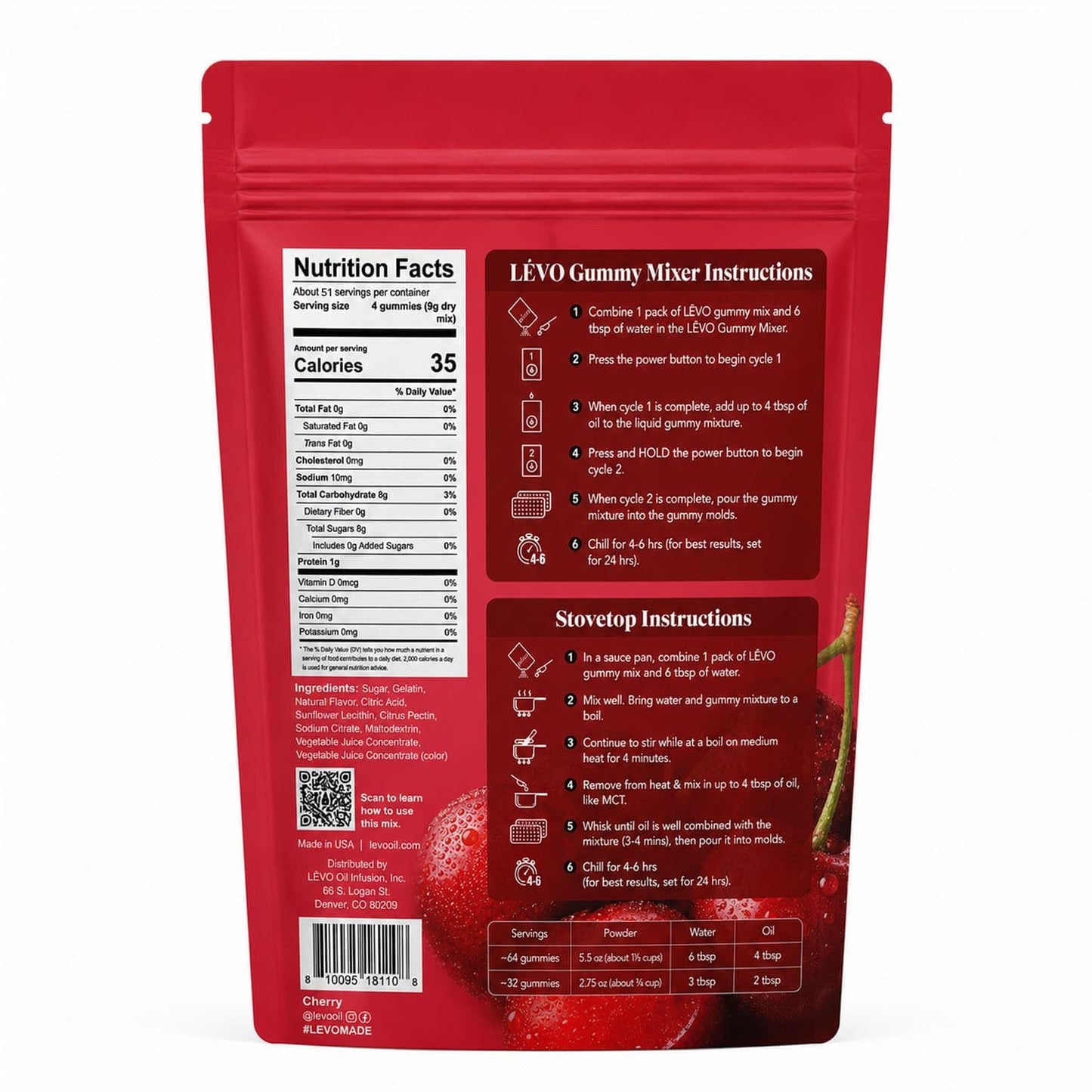 L?VO Gummy Mix - Cherry - Bulk Bag 16.5 oz - Make Your Own Infused Gummies - Each Bag Makes 192 Gummies - 1 Pack