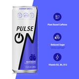 PulseOn Energy Drink- 200mg Natural Caffeine, Taurine and Vitamin B|Blue Razz Ice, Reduced Sugar 11.2 fl oz((Pack of 24)