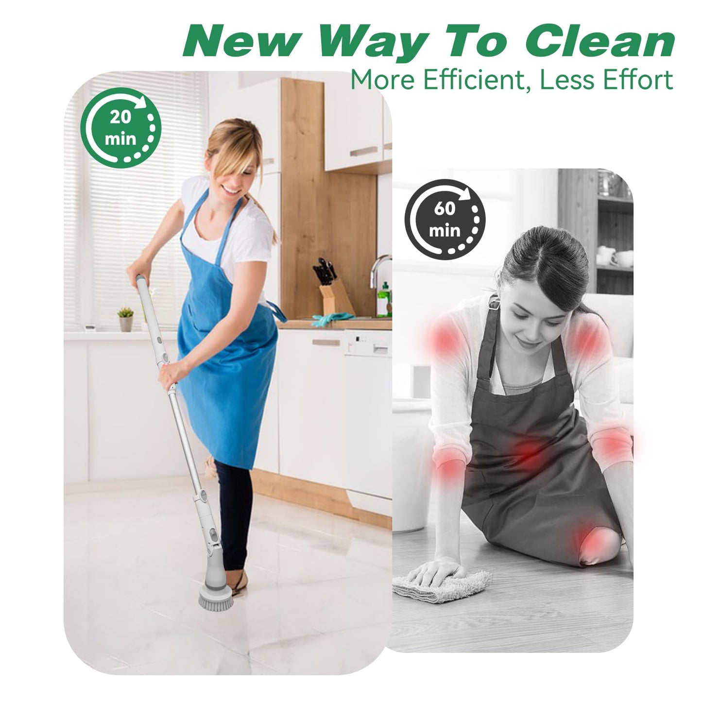 Greater Range Electric Spin Scrubber - Cordless Cleaning Head with 6 Replaceable Brushes - 90° Rotatable - Ideal for Floor, Window, Cars - Ivory White