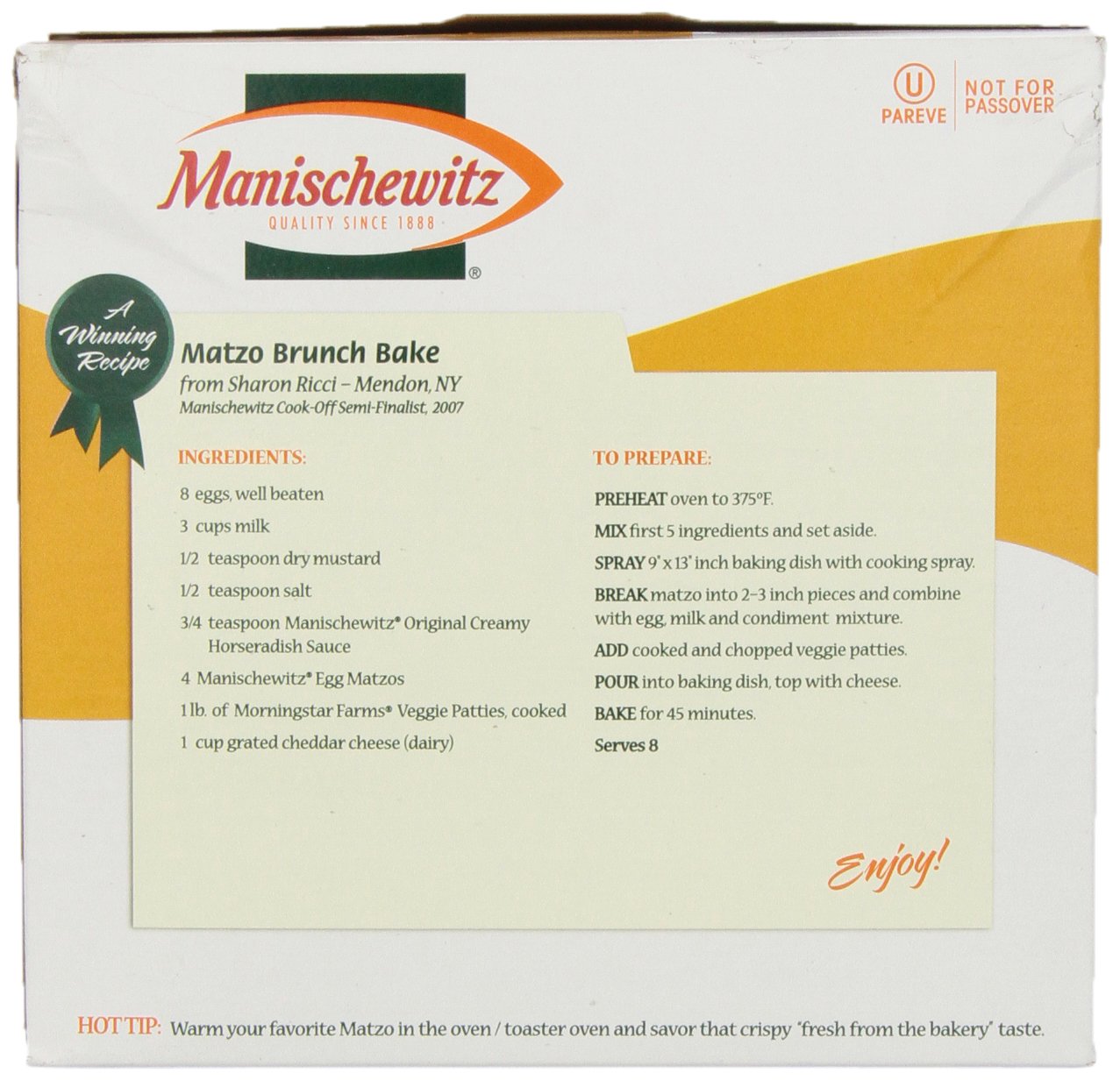 Manishewitz Egg Matzo 12oz (3 Pack) Kosher (Not For Passover), Thin, Crisp & Light Texture, Sodium Free, No Artificial Flavors, Colors or Ingredients,