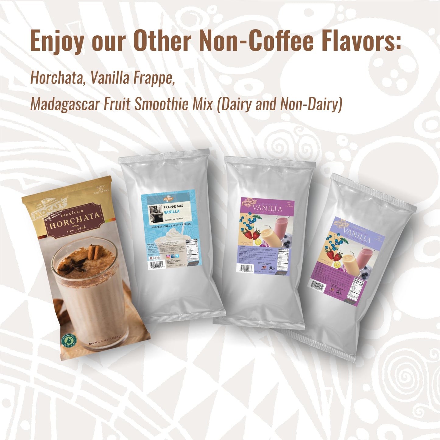 MOCAFE White Chocolate Frappe Mix, Instant Blended Ice Beverage Powder, 3lb Bulk Bag