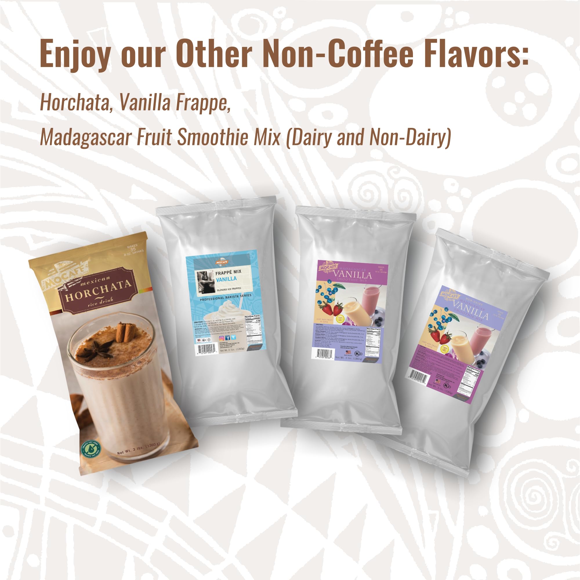 MOCAFE White Chocolate Frappe Mix, Instant Blended Ice Beverage Powder, 3lb Bulk Bag
