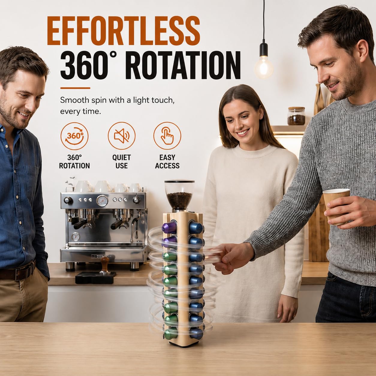 VOMELON Wooden Coffee Pod Holder Compatible with Nespresso Original Pods,Rotating Vertical Carousel Pod Holder Coffee Station Countertop Organizer