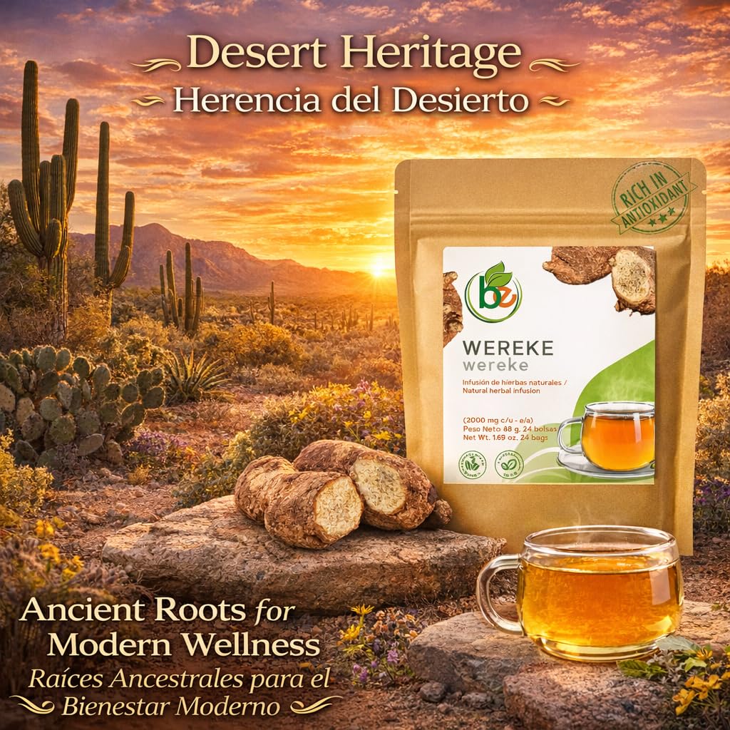 Wereke Te (24 Tea Bags) - 1.69 oz (48g) - 100% Natural Wereke Root (Ibervillea sonorae) - Rich in Antioxidants, Caffeine-Free, Vegan, Non-GMO