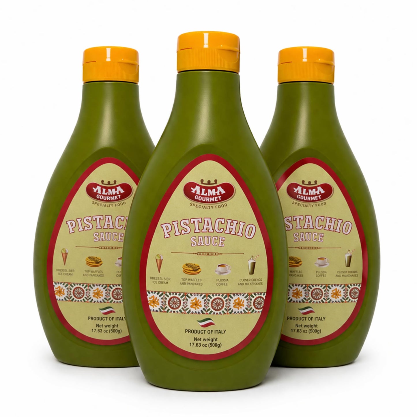 Alma Gourmet Sicilian Pistachio Sauce 17.6oz (500g) - Italian Pistachio Cream Dessert & Coffee Drizzle Topping for Ice Cream, Gelato, Waffles