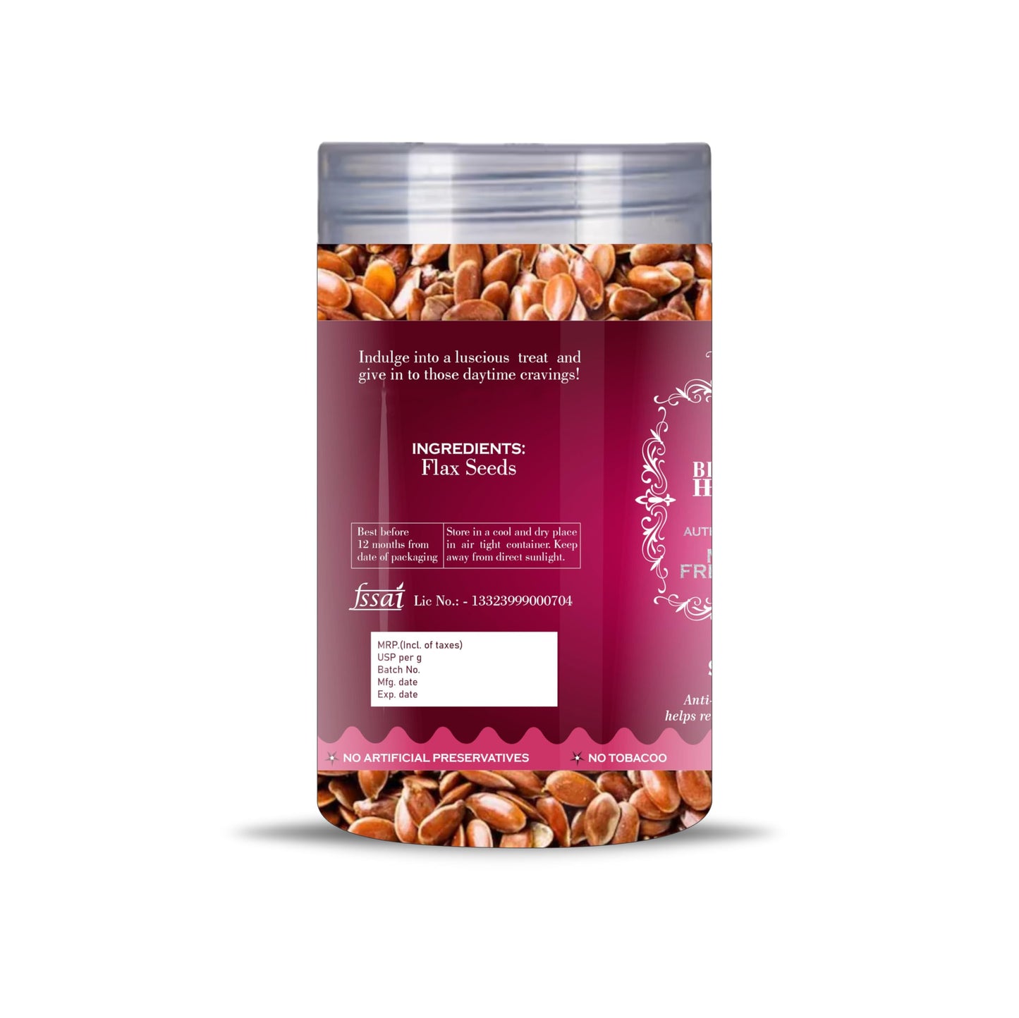 Blessfull Healing Flax Seeds 5 Oz(Ounce) Airtight Container With Spoon