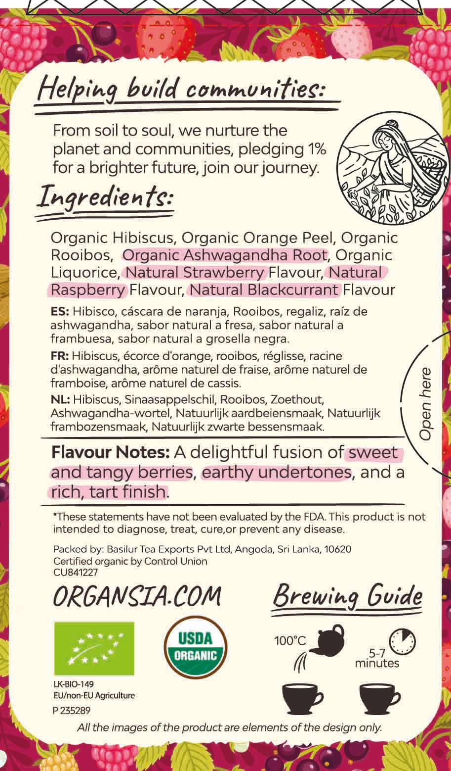 Organsia Herbal Tea - Very Berry with Ashwagandha - Certified Organic - Caffeine Free