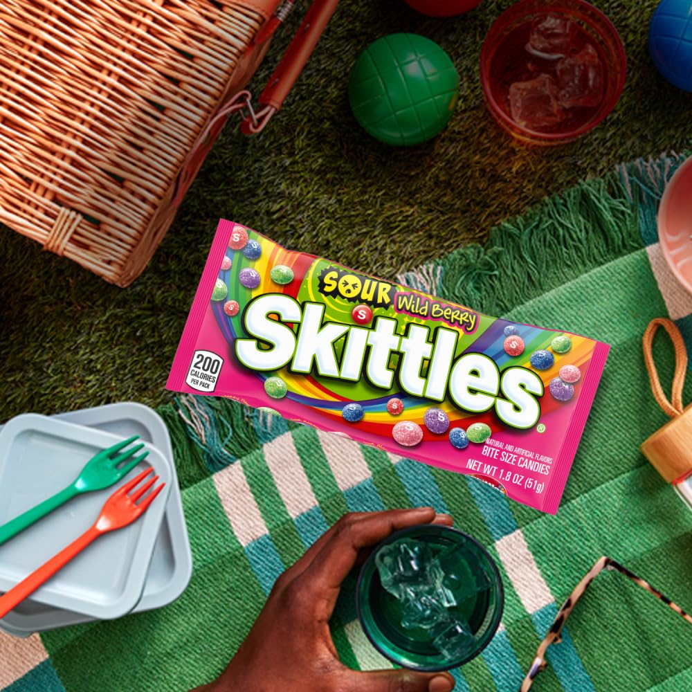 SKITTLES SOURS Wild Berry Sour Candy Bag, 1.8-Oz, Candy Bulk - 24 Count