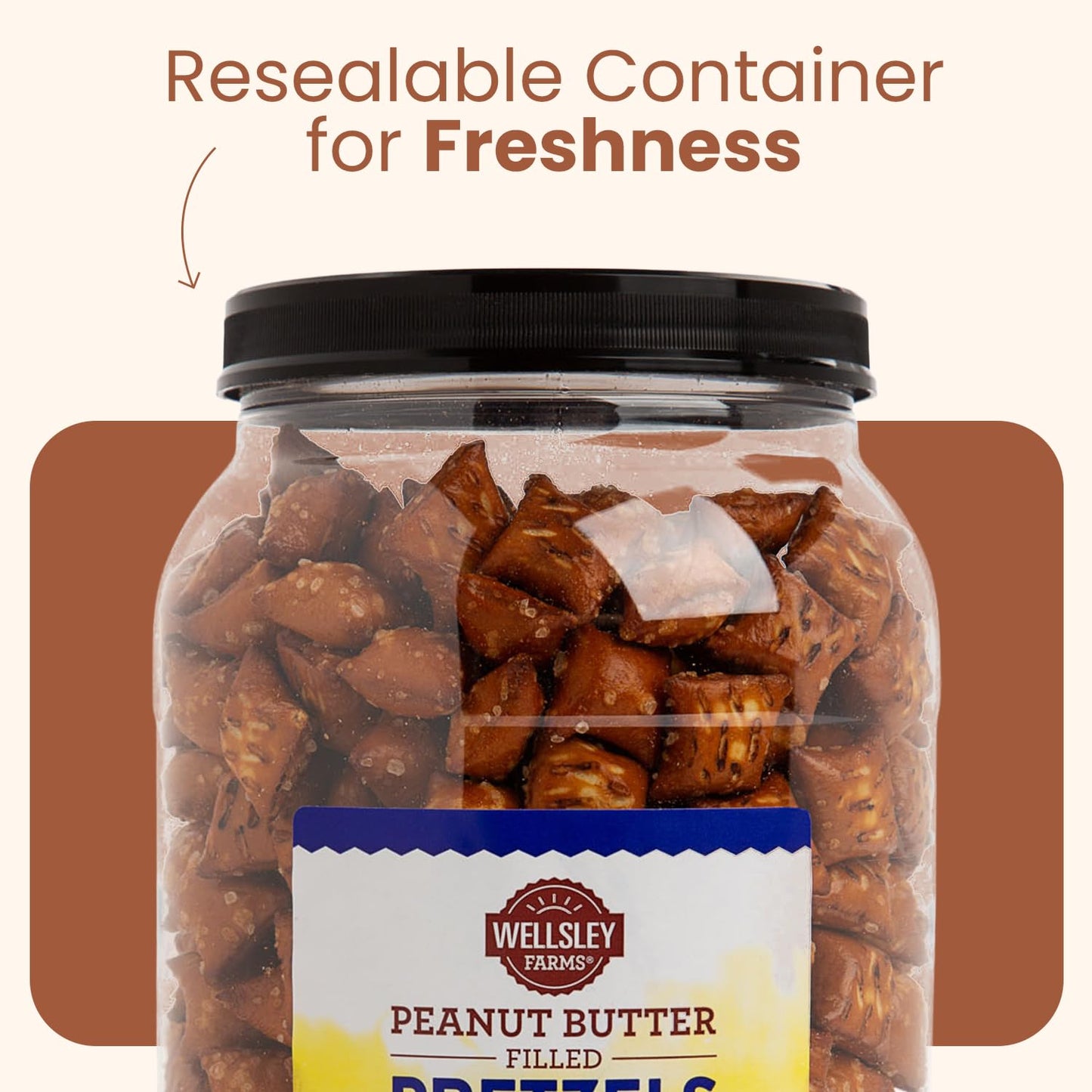 Wellsley Farms Peanut Butter Filled Pretzels, Crunchy Nuggets with Real, Salty Snacks for Adults & Kids, Perfect for Parties, Movies & On-the-Go