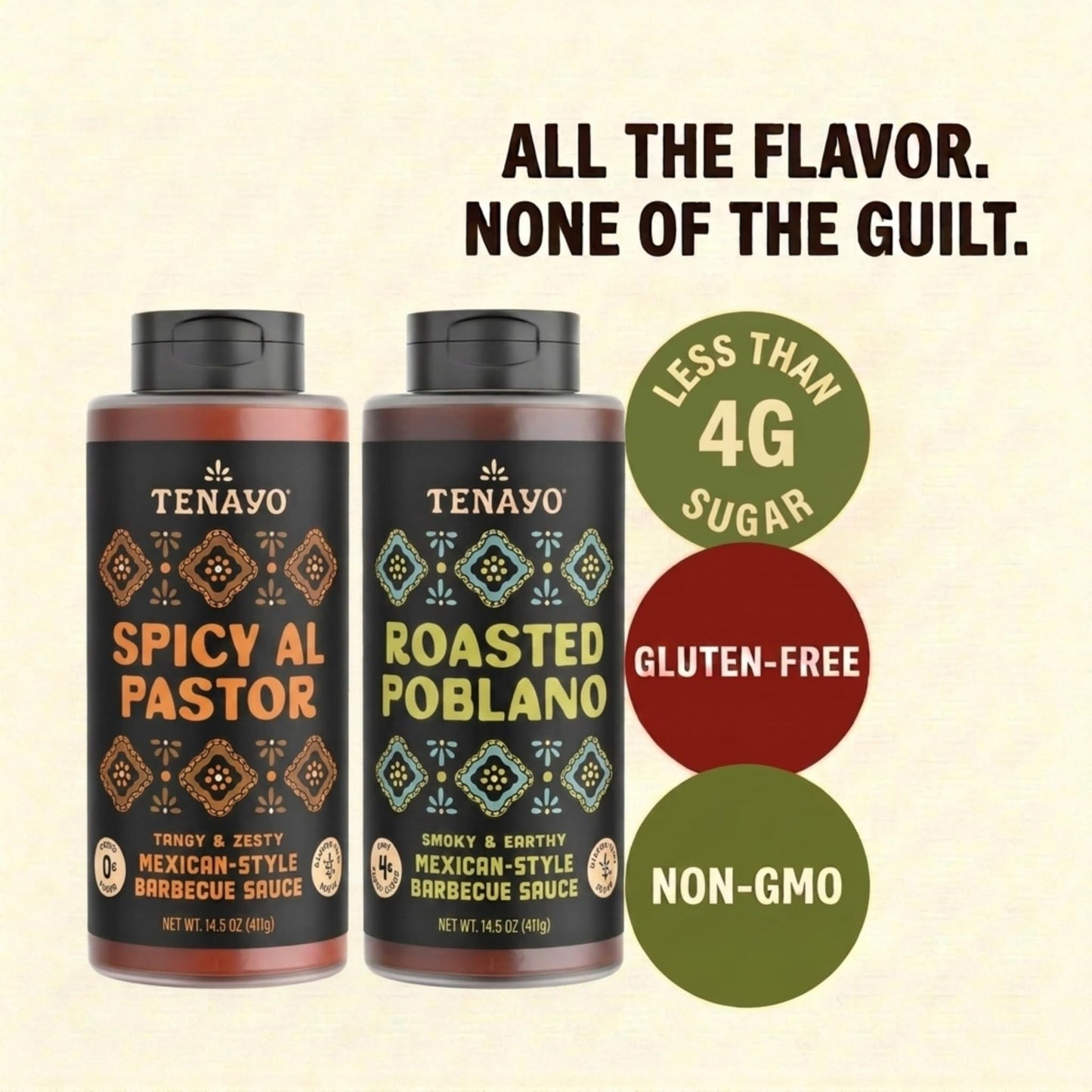 Tenayo Spicy Al Pastor & Roasted Poblano Barbecue Sauce 2-Pack (14.5 oz Bottles) - Mexican Style Sauce Duo with Pineapple, Chipotle & Roasted Poblano