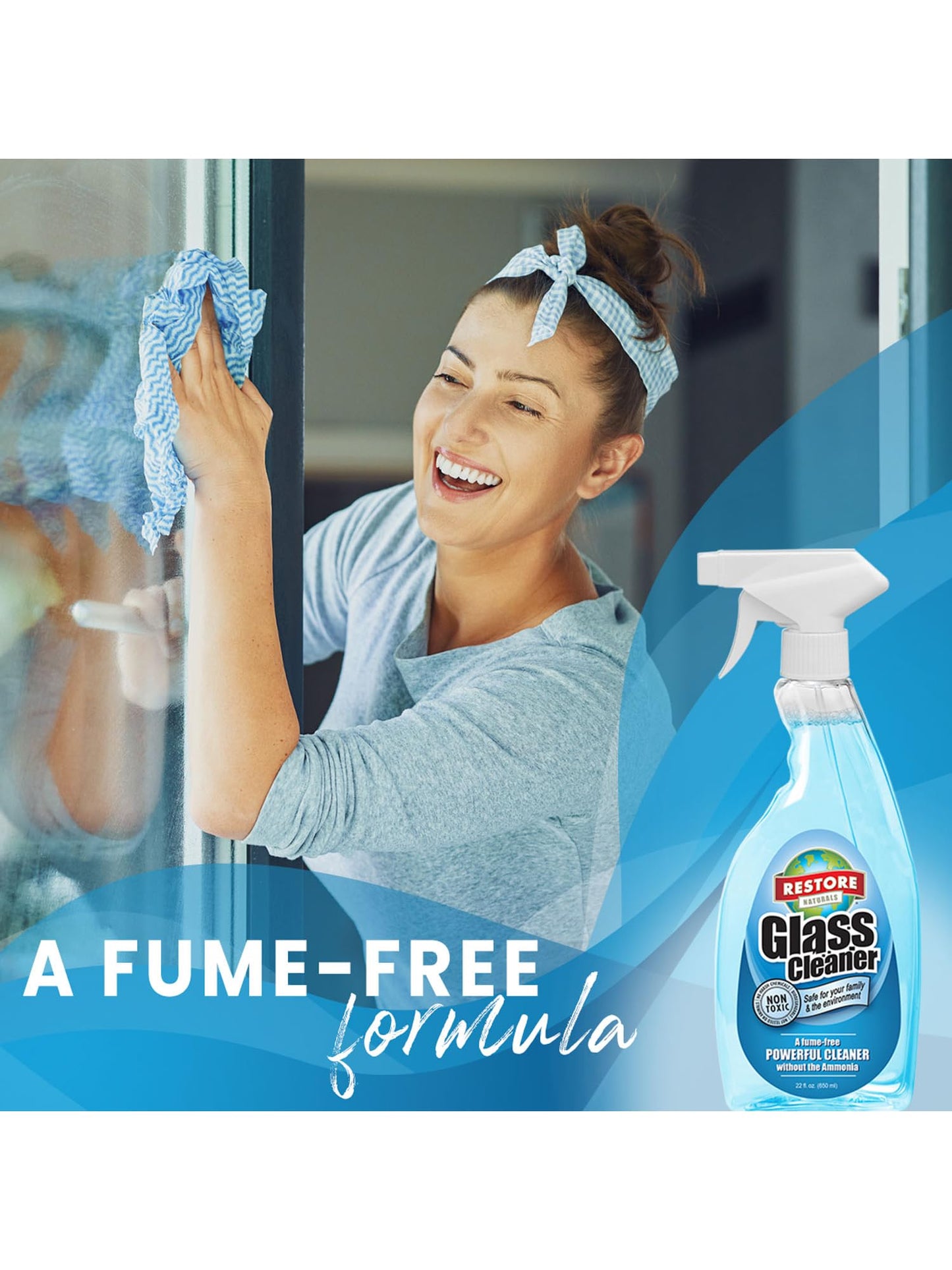 Restore Naturals - 22oz Glass Cleaner Spray - Fume-Free Powerful Window Cleaner, Non-Toxic Formula - Premium Glass Cleaner for Streak-Free Shine