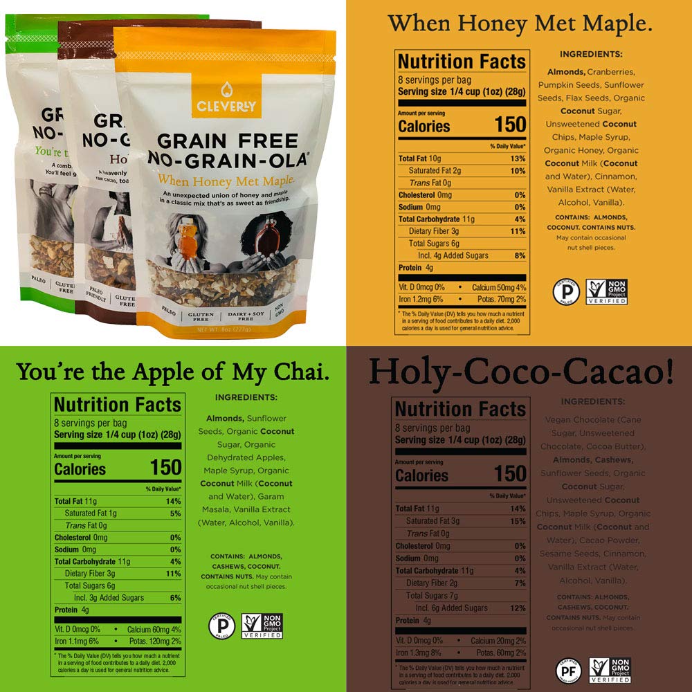 NO-GRAIN-OLA - Grain Free Granola | Paleo Friendly Healthy Snacks | Natural, Dairy Free, Soy Free, No Refined Sugars, Non GMO (8oz bags, 3 Bags Per