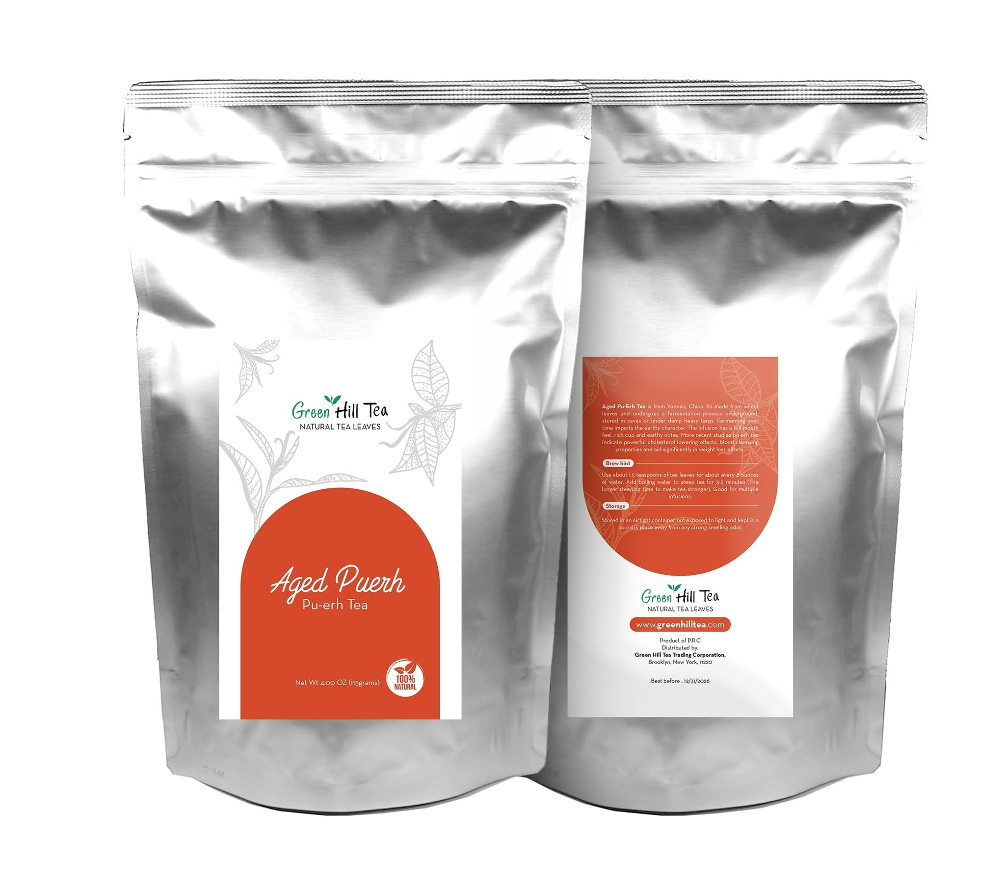 GreenhillTea Aged puerh tea Yunnan Pu-erh - Fermented Loose Leaf Tea, Smooth & Earthy Flavor, Pu-erh tea is an excellent, nutrient-rich choice