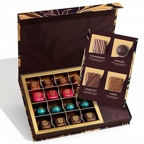 Gourmet Chocolate Gift Box | Mothers Day Assorted Chocolate Box with Strawberry, Caramel, Hazelnut & Fudge Flavors | Premium Candy Gift Set