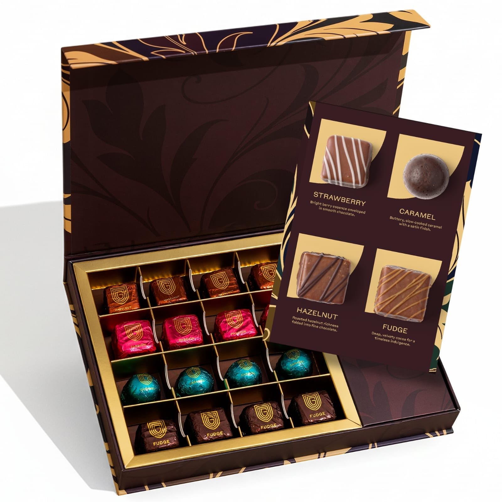 Gourmet Chocolate Gift Box | Mothers Day Assorted Chocolate Box with Strawberry, Caramel, Hazelnut & Fudge Flavors | Premium Candy Gift Set