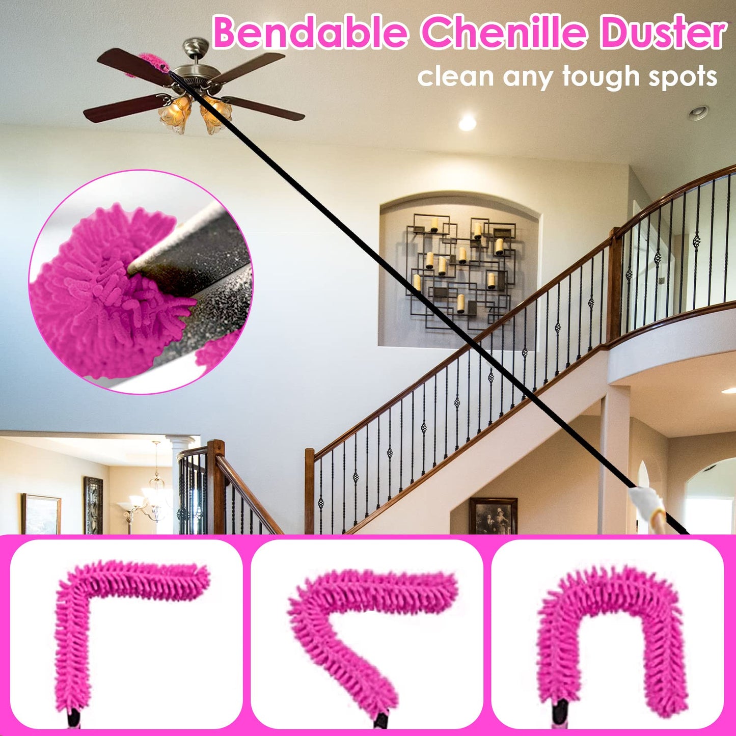 CALBEAU 8 Foot Dusters for Cleaning, Duster with Extension Pole, Microfiber Feather Duster Used for Cleaning Ceiling Fan, High Window, Blinds