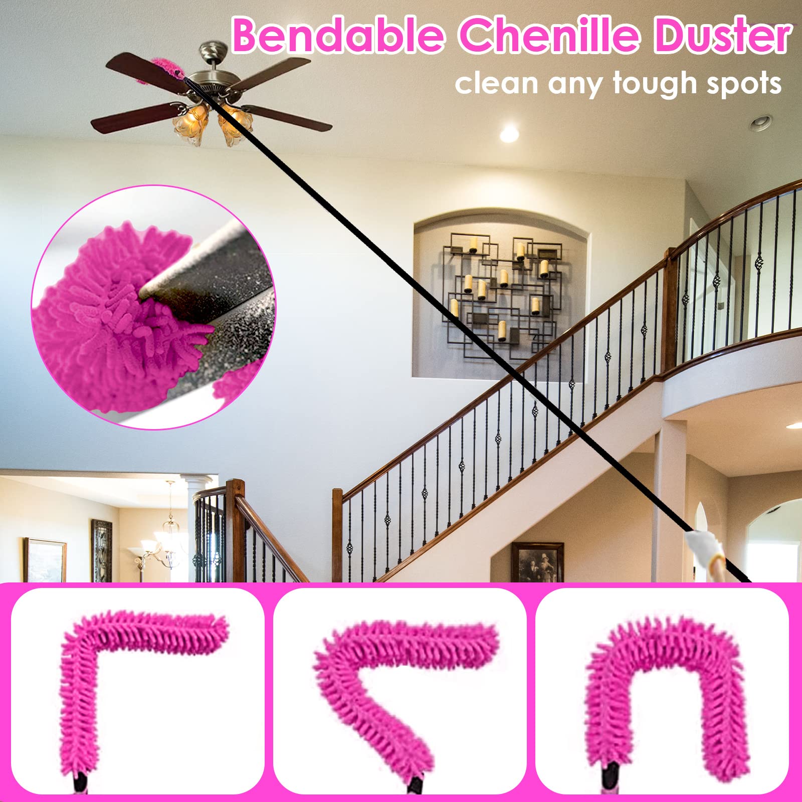 CALBEAU 8 Foot Dusters for Cleaning, Duster with Extension Pole, Microfiber Feather Duster Used for Cleaning Ceiling Fan, High Window, Blinds