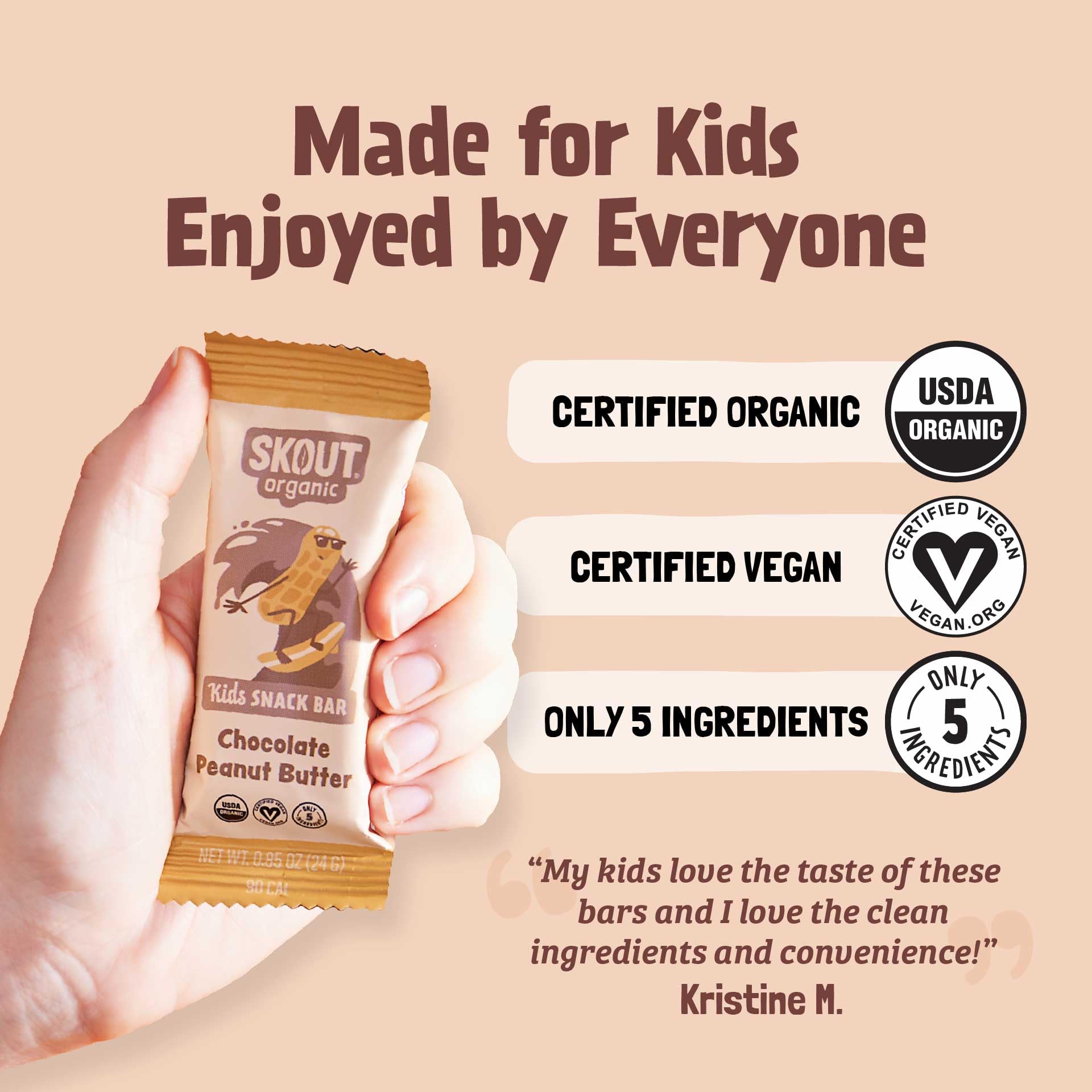 Skout Organic Plant-Based Protein Bars Chocolate Peanut Butter (12 Pack) 10g Protein - Vegan Protein Bars - Only 5 Ingredients - Easy Snack - Gluten