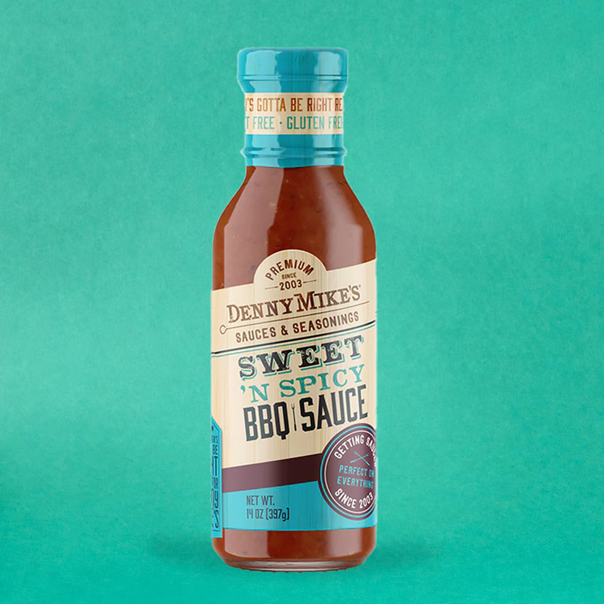 DennyMike's Sweet ’N Spicy Kansas City Style BBQ Sauce - 14 oz - Classic Sweet & Mild Heat Barbecue Sauce