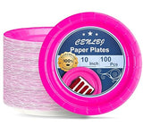 CENLBJ 10inch Hot Pink Paper Plates 400GSM,Disposable Party Dinner Plates,100PCS for Birthday,Girls Day,Baptism,Holiday Celebrations