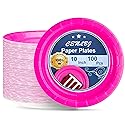 CENLBJ 10inch Hot Pink Paper Plates 400GSM,Disposable Party Dinner Plates,100PCS for Birthday,Girls Day,Baptism,Holiday Celebrations