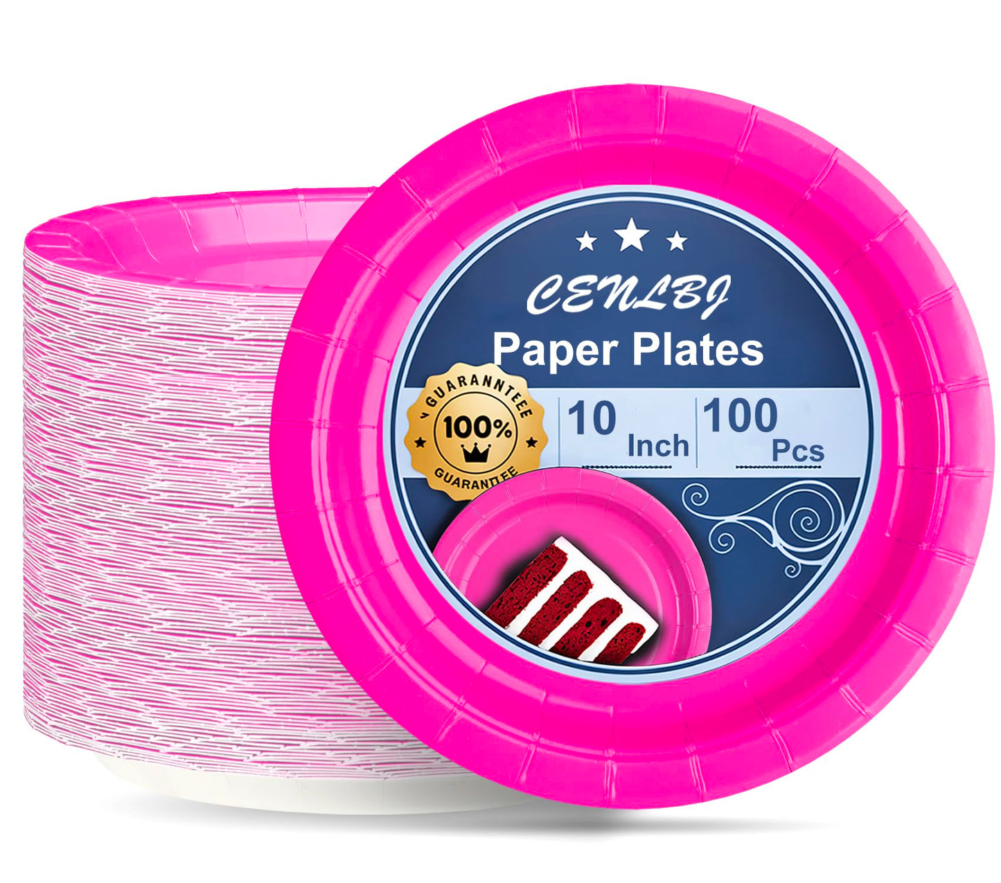 CENLBJ 10inch Hot Pink Paper Plates 400GSM,Disposable Party Dinner Plates,100PCS for Birthday,Girls Day,Baptism,Holiday Celebrations