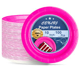 CENLBJ 10inch Hot Pink Paper Plates 400GSM,Disposable Party Dinner Plates,100PCS for Birthday,Girls Day,Baptism,Holiday Celebrations