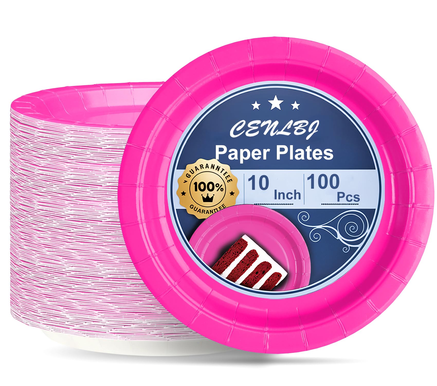 CENLBJ 10inch Hot Pink Paper Plates 400GSM,Disposable Party Dinner Plates,100PCS for Birthday,Girls Day,Baptism,Holiday Celebrations