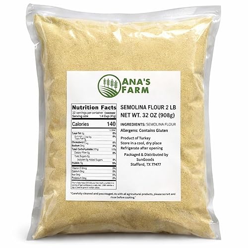 Semolina Flour 2 lb Bulk Bag - Premium Quality, Clean & Natural, Coarse Wheat Flour for Pasta, Bread, Pizza Dough & Traditional Cooking