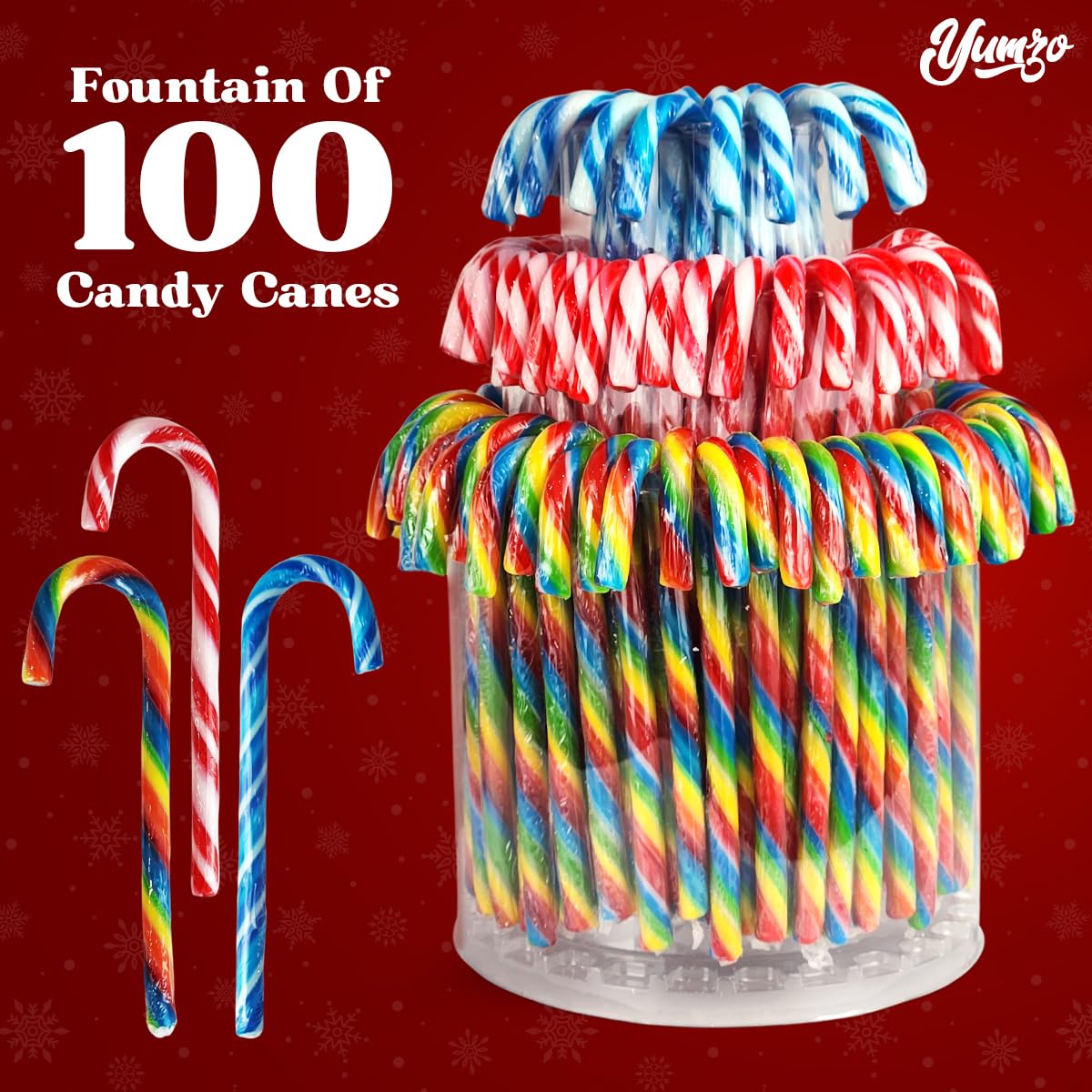 Christmas Candy Canes Tutti Frutti, Blue/White Peppermint, Red and White Cherry Mix Flavors - Bulk Candy Canes Individually Wrapped for Family Holiday